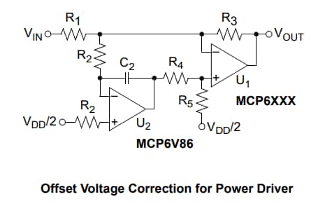 Schéma du circuit d'application - Microchip Technology Amplificateurs opérationnels à dérive du zéro MCP6V86/6UT
